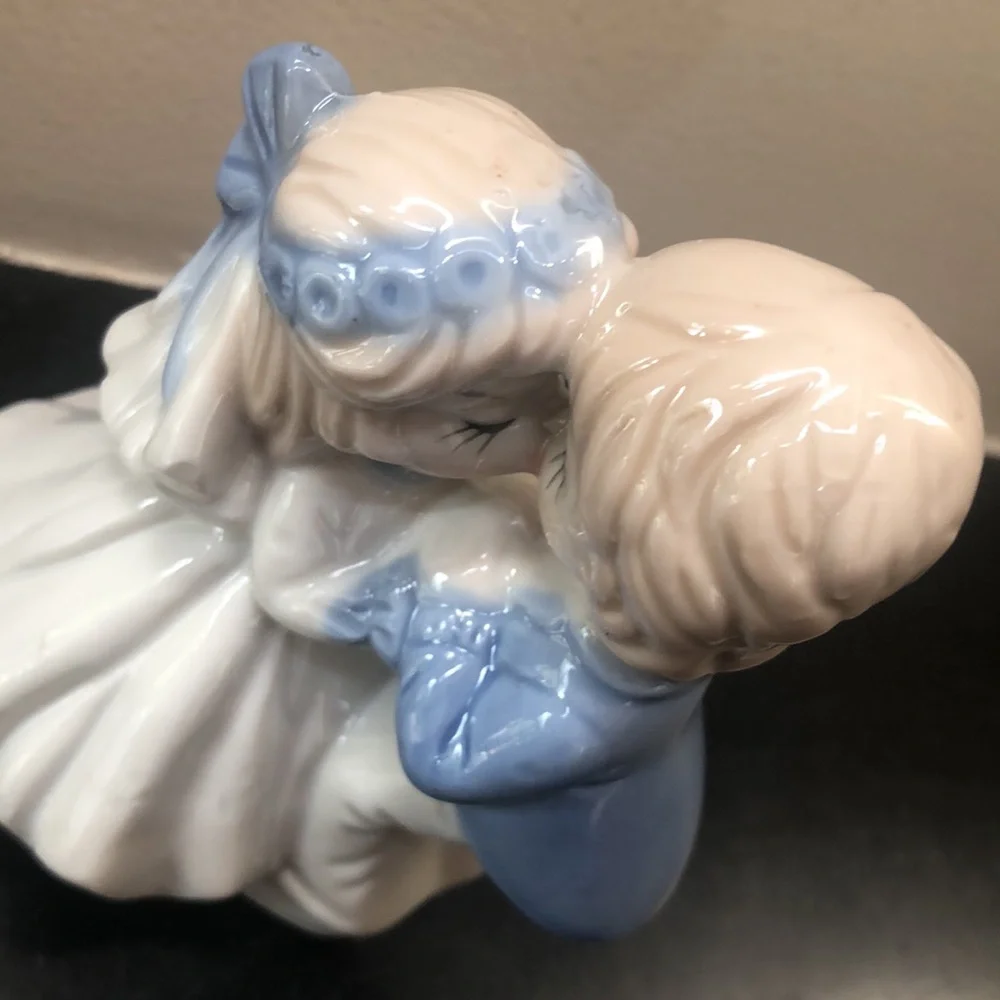Vintage Ceramic Porcelain Figurine of Kissing Wedding Couple Cake Topper- Blue